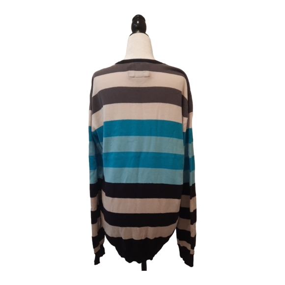 Hurley Men's Sz Large Striped Grey/ Blue/Black/White Cotton Sweater - Picture 2 of 3